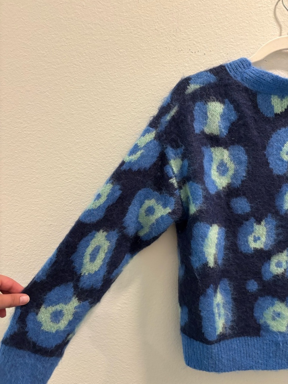 Ky Création Blue Patterned V-Neck Cardigan Sweater, size S/M - Picture 6 of 7